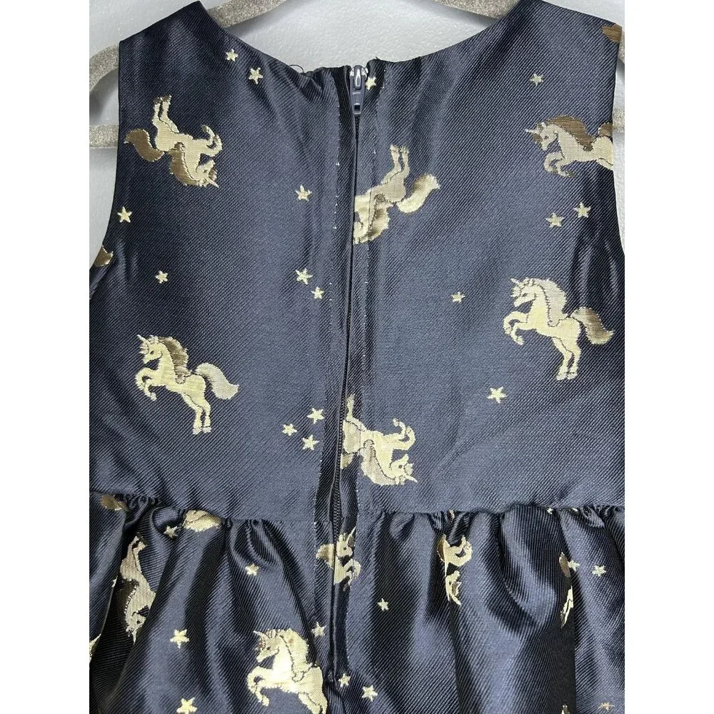 H&M Dress Girls 2-3Y Navy Blue Gold Unicorn Star Print Sleeveless Party‎ Formal